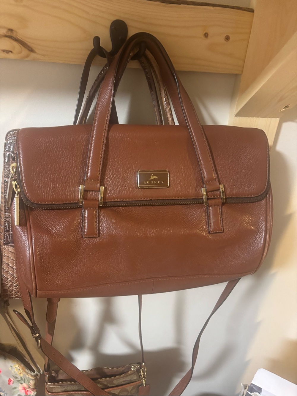 Aubrey Brown Leather Satchel- large . See pics for purple stain inside